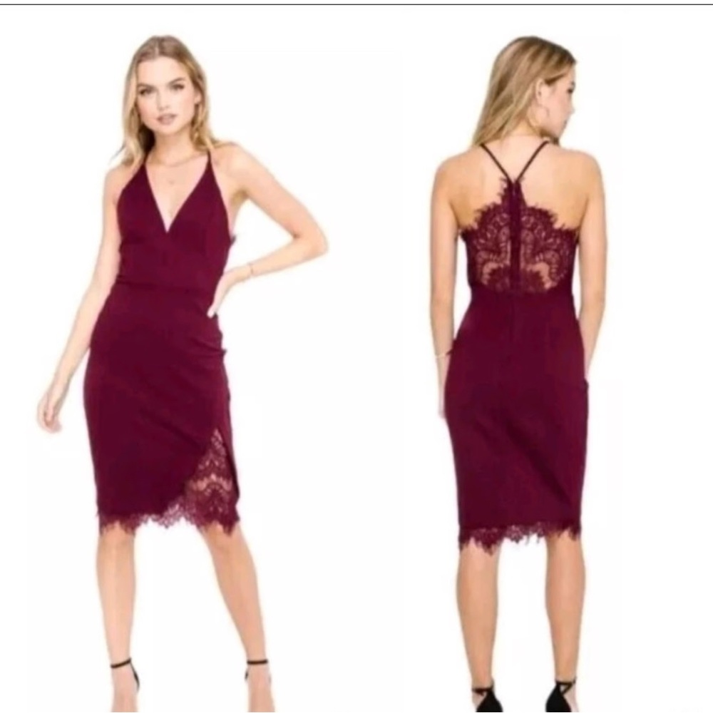 Astr Burgundy Backless Lace Dress